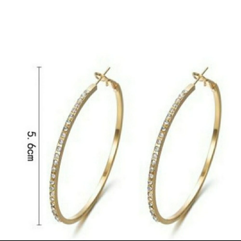 Rose Gold Rhinestone Hoop Earrings - Picture 6 of 10